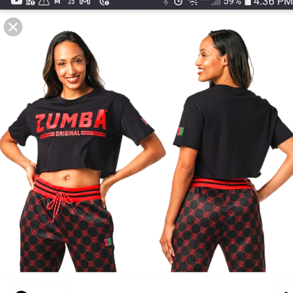 Zumba Original Crop Top size XL XLovely NWT New with Tags Black Red